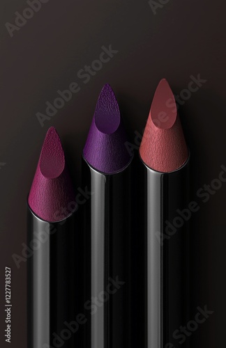 Macro shot of makeup lip liners in various shades, ready for precise application.