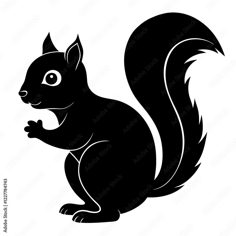 Cute Squirrel Silhouette Line Art Black Vector Carton Illustration Cute Squirrel Silhouette Line Art Black Vector Carton Illustration
