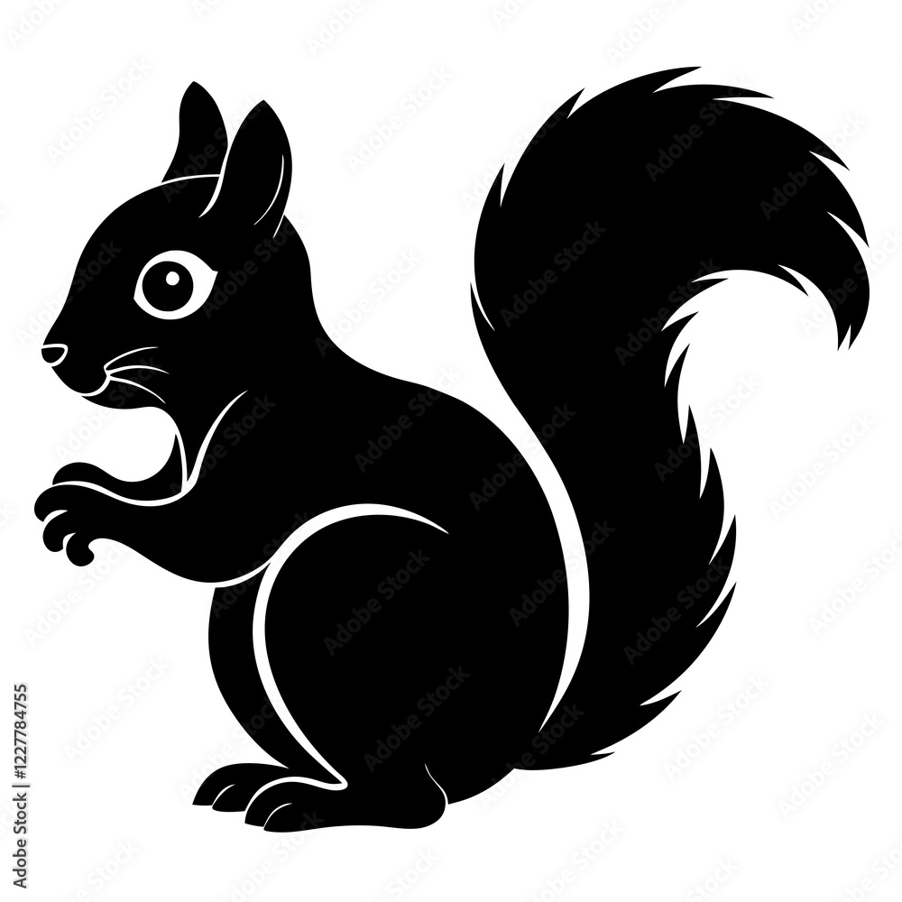 Cute Squirrel Silhouette Line Art Black Vector Carton Illustration Cute Squirrel Silhouette Line Art Black Vector Carton Illustration