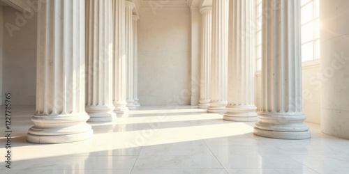 Sunlit Classical Columns in a Marble Hallway, Elegant and Serene Architectural Design