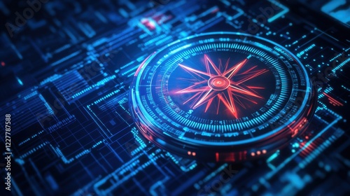 Wallpaper Mural a compass on a circuit board with a blue background Torontodigital.ca