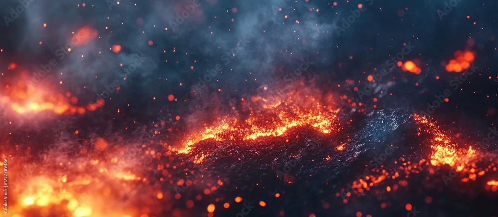 Close up of glowing red embers and flames creating a dramatic smelting background with space for overlaid text or graphics Close up of glowing red embers and flames creating a dramatic smelting background with space for overlaid text or graphics