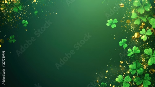 Green Shamrock Background with Gold Accents