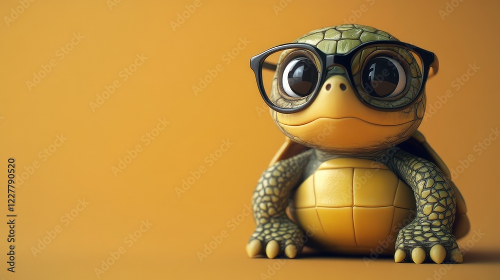 Fototapeta premium Adorable 3D Render of a Cartoon Turtle Wearing Glasses in a Whimsical and Charming Style