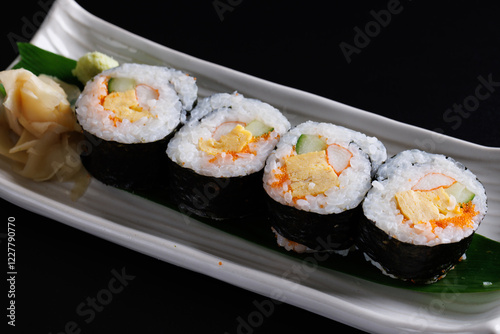Futomaki maki rolls Japanese food isolate in black background