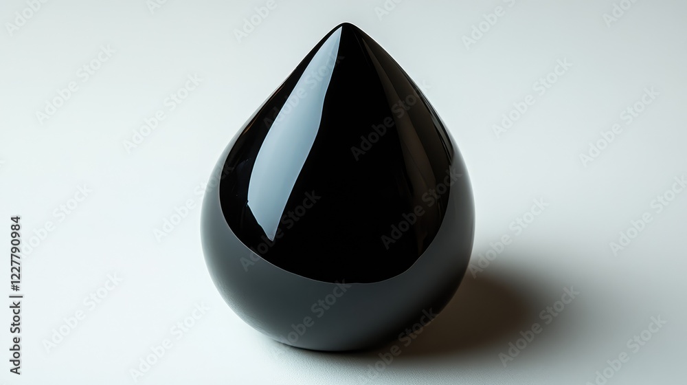 Glossy and Reflective Black Liquid Droplet on White Surface, Perfect for Abstract and Artistic Backgrounds Glossy and Reflective Black Liquid Droplet on White Surface, Perfect for Abstract and Artistic Backgrounds