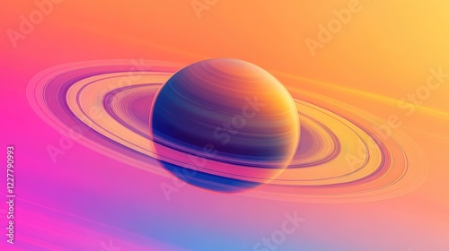 Cartoon Representation of Saturn on a Vibrant Gradient Background photo