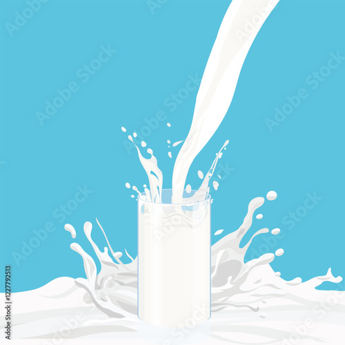 Fresh Milk Pouring into a Glass with Splash