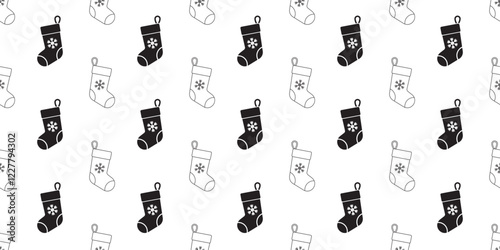 black white christmas stocking seamless pattern