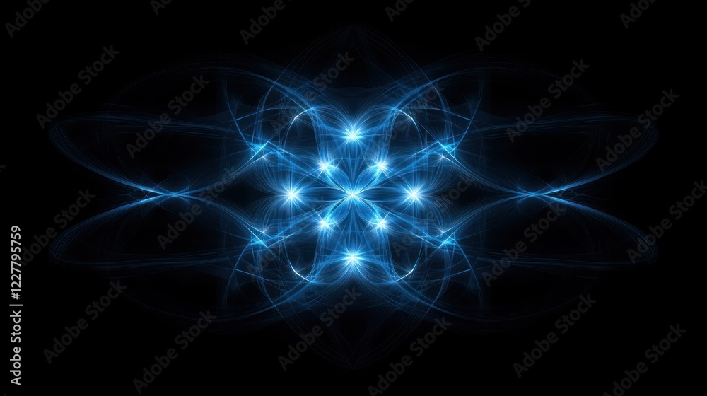 Abstract light design, symmetrical pattern, glowing lines on dark background, for wallpaper or digital art