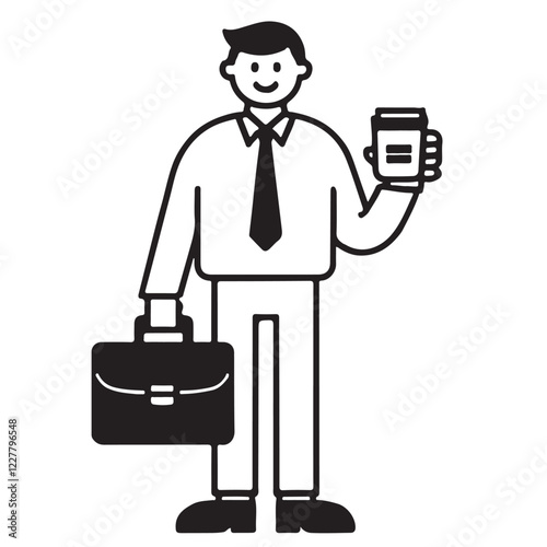 Businessman Coffee Commute Icon Illustration