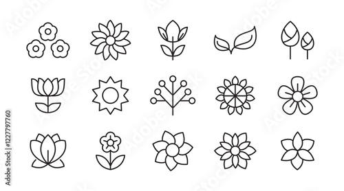 Flower line icon set. rose, tulip, daisy bouquet,  violet, jasmine, calendula, echinacea, iris, chamomile,  gardening,  landscaping, sunflower, lily, dandelion, line icon set. UI thin line icon pack.