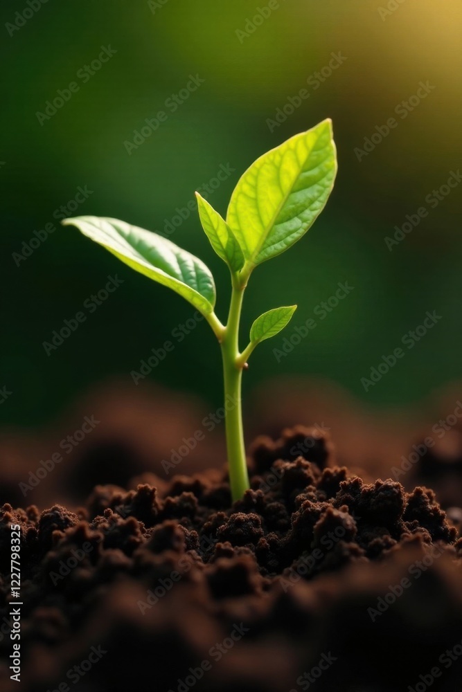 Close-up of a tiny coffee bean seedling with roots in soil, green, growth, seedling Close-up of a tiny coffee bean seedling with roots in soil, green, growth, seedling