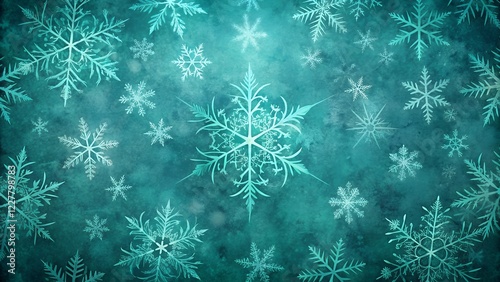 Teal Winter Wonderland Sparkling Snowflakes, Frosty Background, Crystal Design