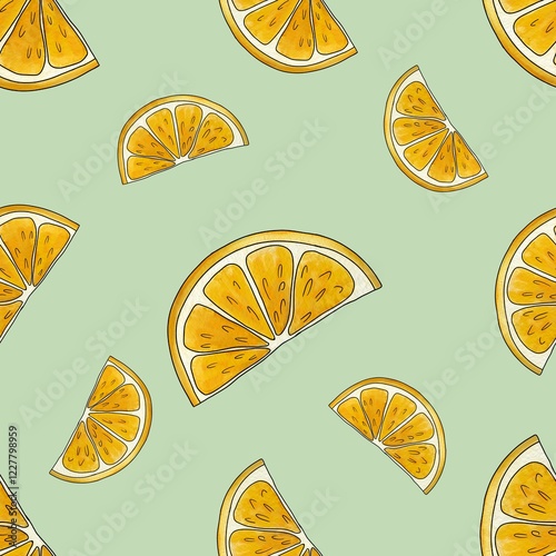 Lemon Slice Big Design on Pastel Green Background