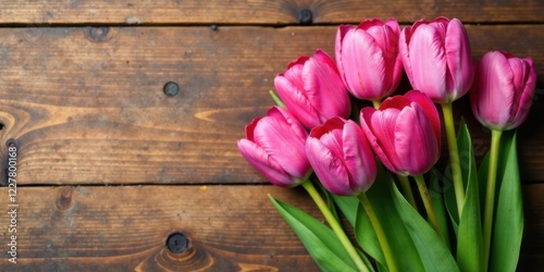 Wallpaper Mural A vibrant bouquet of pink tulips rests on a rustic wooden surface, showcasing their delicate petals and vibrant color. Torontodigital.ca