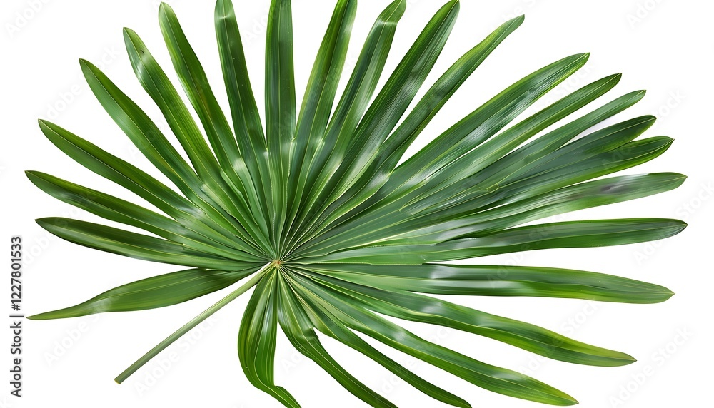 Fototapeta premium Green leaf of palm tree isolated on white background