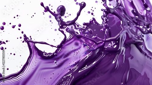 Deep purple liquid forms smooth waves and scattered droplets photo