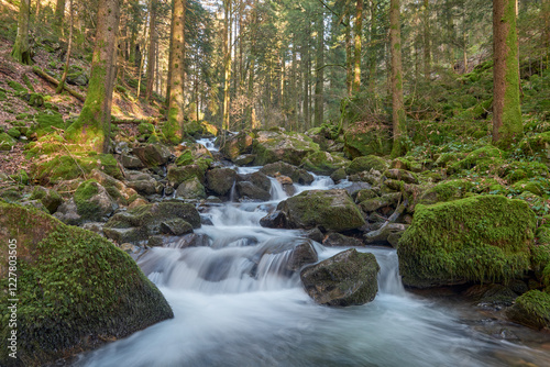 Majestic Allerheiligen Waterfalls: Powerful Cascades Over Mossy Rocks in Black Forest National Park's Pristine Wilderness