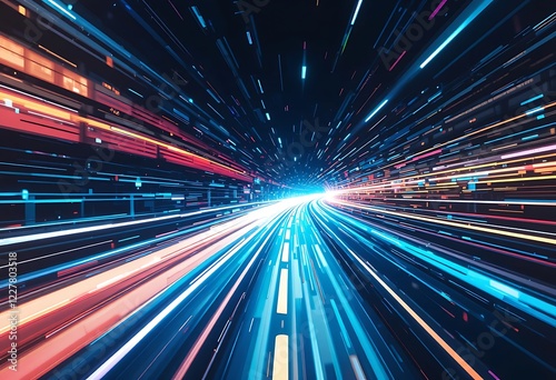 Abstract Futuristic Highway Light Trails Speeding Through Cyberspace