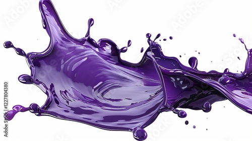 Dynamic purple liquid splashes with scattered droplets and flowing photo