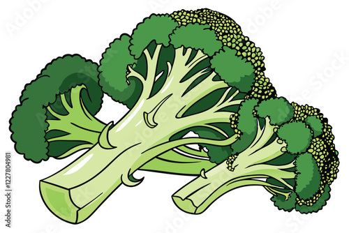 Green broccoli, hyper-realistic, 3D render, vibrant colors, high detail, smooth texture, studio lighting, white background, close-up, food photography, vegetable art, healthy eating, crisp focus, digi