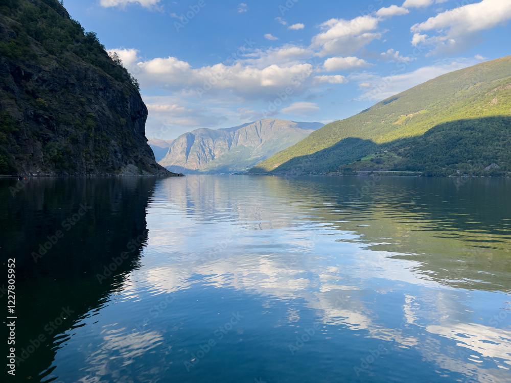 Obraz premium Autumn landscape in Flam tourist city in south Norway. Europe