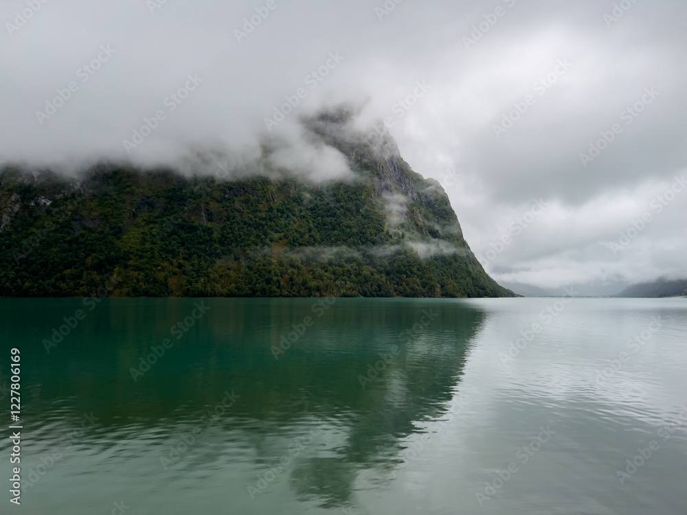 Fototapeta premium Autumn landscape in Briksdalbreen glacier valley in South Norway, Europe.