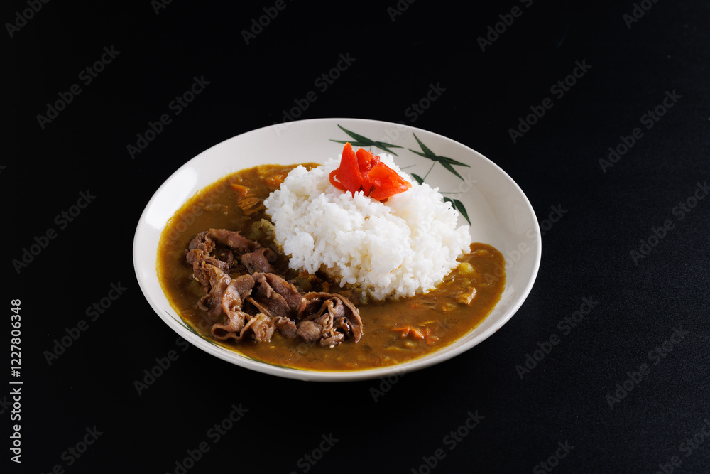 beef curry japanese food japanese food isolate in black background beef curry japanese food japanese food isolate in black background
