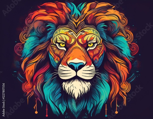 a vibrant lion head design on a t shirt