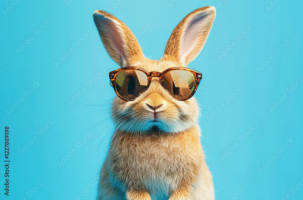 Cool Bunny in Sunglasses Against Blue Background Cool Bunny in Sunglasses Against Blue Background
