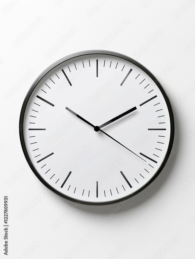 Modern minimalist wall clock with black hands on a white background showing twelve oclock. Generative AI Modern minimalist wall clock with black hands on a white background showing twelve oclock. Generative AI