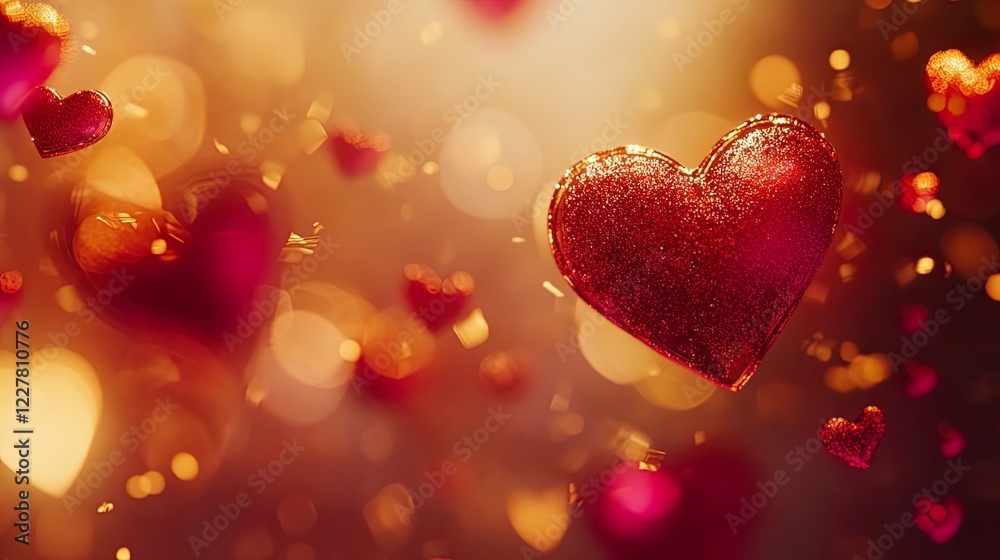 Bright Heart Patterns on Sparkling Golden Background Ideal for Valentines Day Love and Romance Designs