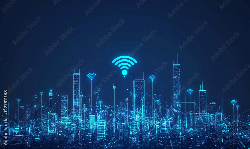 Obraz premium Exploring wireless connectivity trends in urban landscapes digital cityscape infographic technology overview innovation