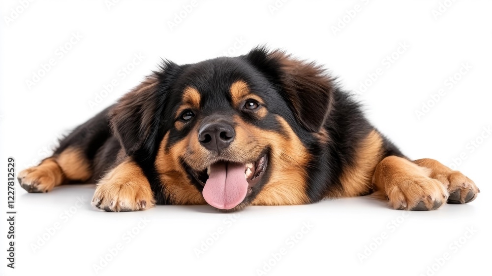 Cute Tibetan Mastiff Puppy Sticking Out Tongue on White Backdrop. Generative AI Cute Tibetan Mastiff Puppy Sticking Out Tongue on White Backdrop. Generative AI