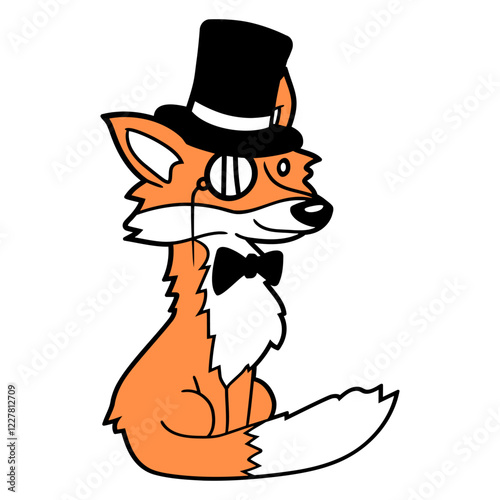 Red Fox Sir Mr. Top Hat Monocle Glasses Rich Man Design Lover Art Vector Illustration Card T-Shirt Poster Sticker Graphic Print Decorative Drawing Isolated Logo Decoration Symbol Creative Cool Style
