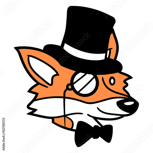 Red Fox Sir Mr. Top Hat Monocle Glasses Rich Man Design Lover Art Vector Illustration Card T-Shirt Poster Sticker Graphic Print Decorative Drawing Isolated Logo Decoration Symbol Creative Cool Style
