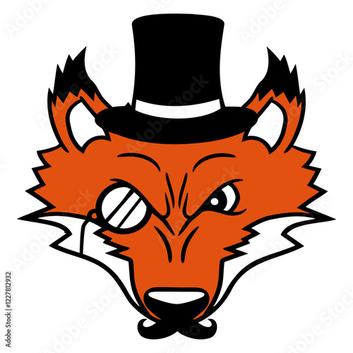 Red Fox Sir Mr. Top Hat Monocle Glasses Rich Man Design Lover Art Vector Illustration Card T-Shirt Poster Sticker Graphic Print Decorative Drawing Isolated Logo Decoration Symbol Creative Cool Style
