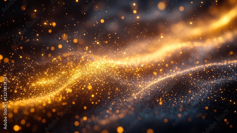 Fototapeta premium Magical Golden Particles in Dark Space. Generative AI