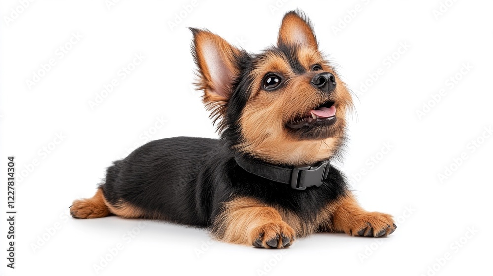 Adorable Scottish Terrier Puppy Sitting on White Looking at Camera. Generative AI