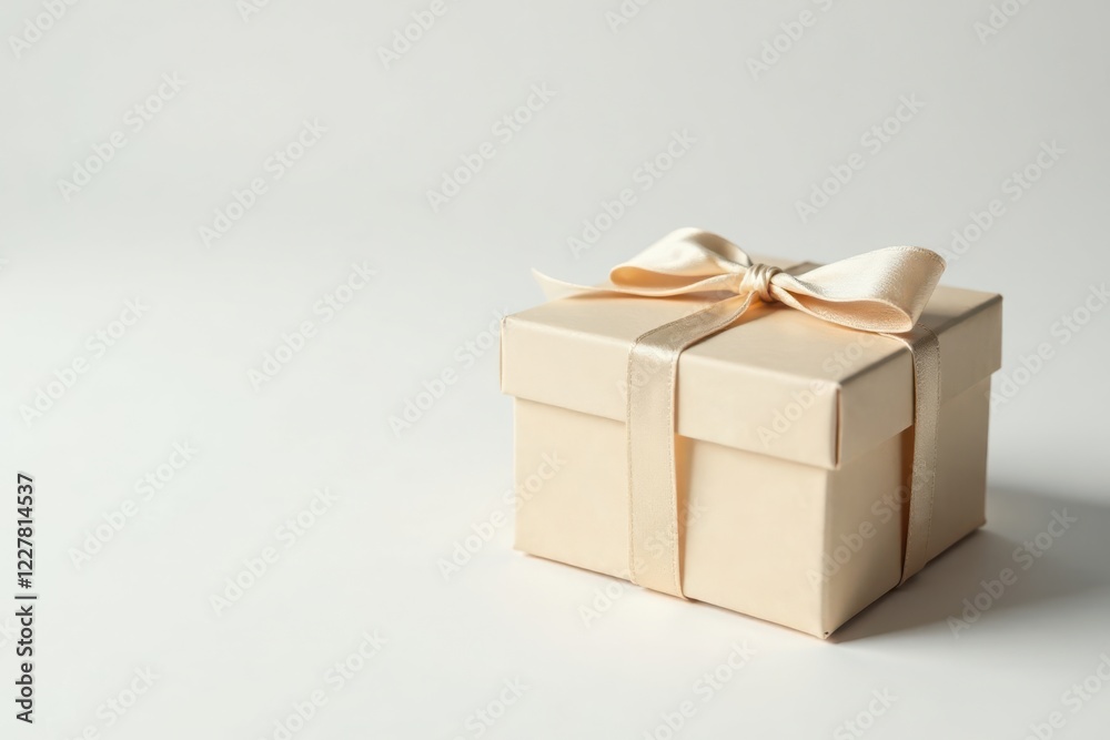A delicately wrapped gift box with a soft beige ribbon, perfect for any special occasion. A delicately wrapped gift box with a soft beige ribbon, perfect for any special occasion.