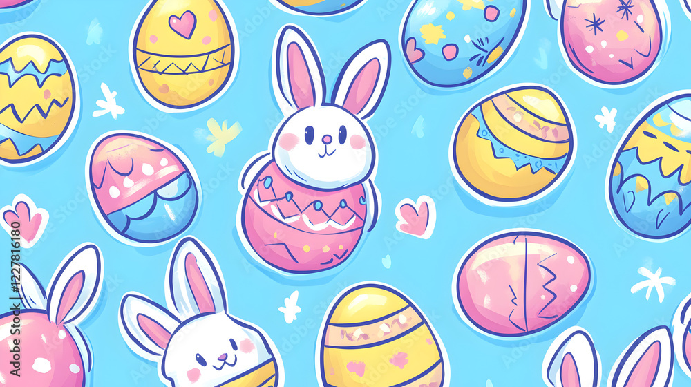 un fondo con dibujos creativos coloridos representando la pascua con conejo de pascua y huevos decorados textura o patron de dibujos un fondo con dibujos creativos coloridos representando la pascua con conejo de pascua y huevos decorados textura o patron de dibujos