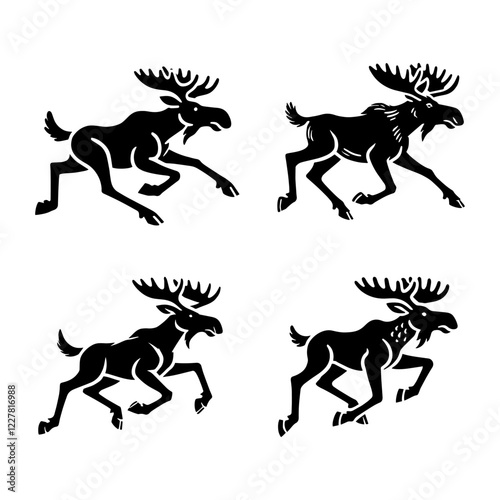 Running Moose Silhouette Vector Set – Dynamic Wildlife Illustration for Logos and Designs photo