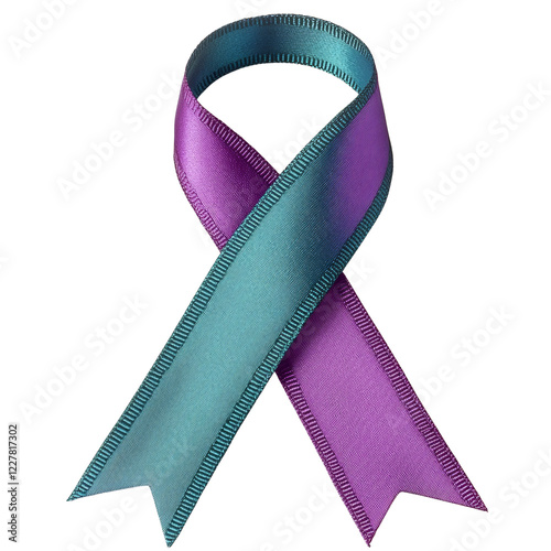 A dual-colored teal and purple ribbon symbolizes awareness for various health causes and conditions. photo