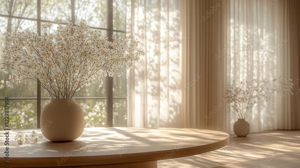 Serene Morning White Flowers in Spherical Vase. Generative AI Serene Morning White Flowers in Spherical Vase. Generative AI