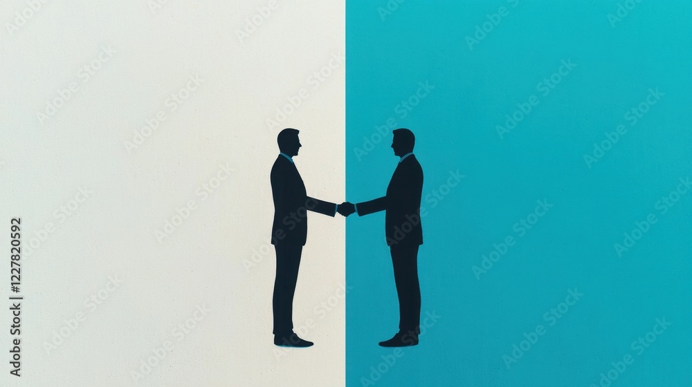 Professional Silhouette of Two Businessmen Engaging in a Handshake Symbolizing Agreement and Partnership Professional Silhouette of Two Businessmen Engaging in a Handshake Symbolizing Agreement and Partnership