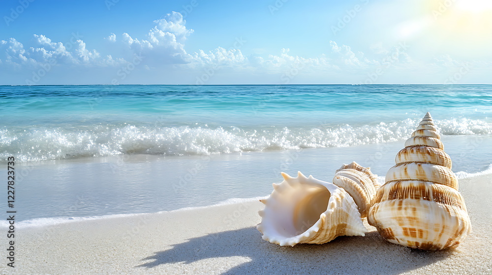 A beautiful seashell cradling a lustrous pearl on a sandy beach. Generative AI A beautiful seashell cradling a lustrous pearl on a sandy beach. Generative AI