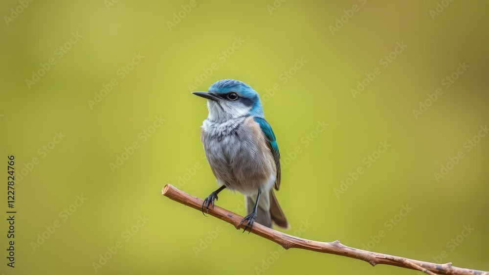 Obraz premium Small bird with bright blue back and white chest perched on a branch, wildlife, nature, feathers