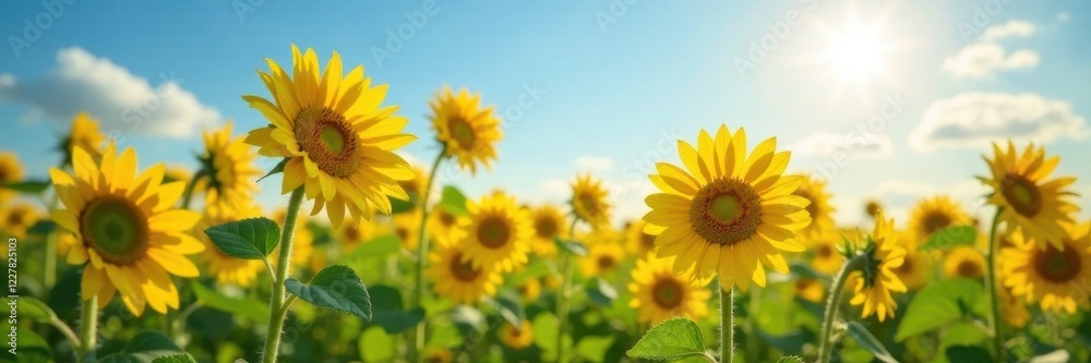 Sunflowers standing tall in a field, field, growth Sunflowers standing tall in a field, field, growth