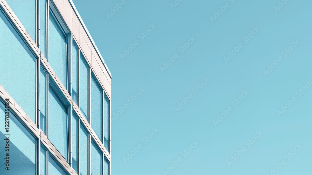 A modern building with a blue sky background. A modern building with a blue sky background.